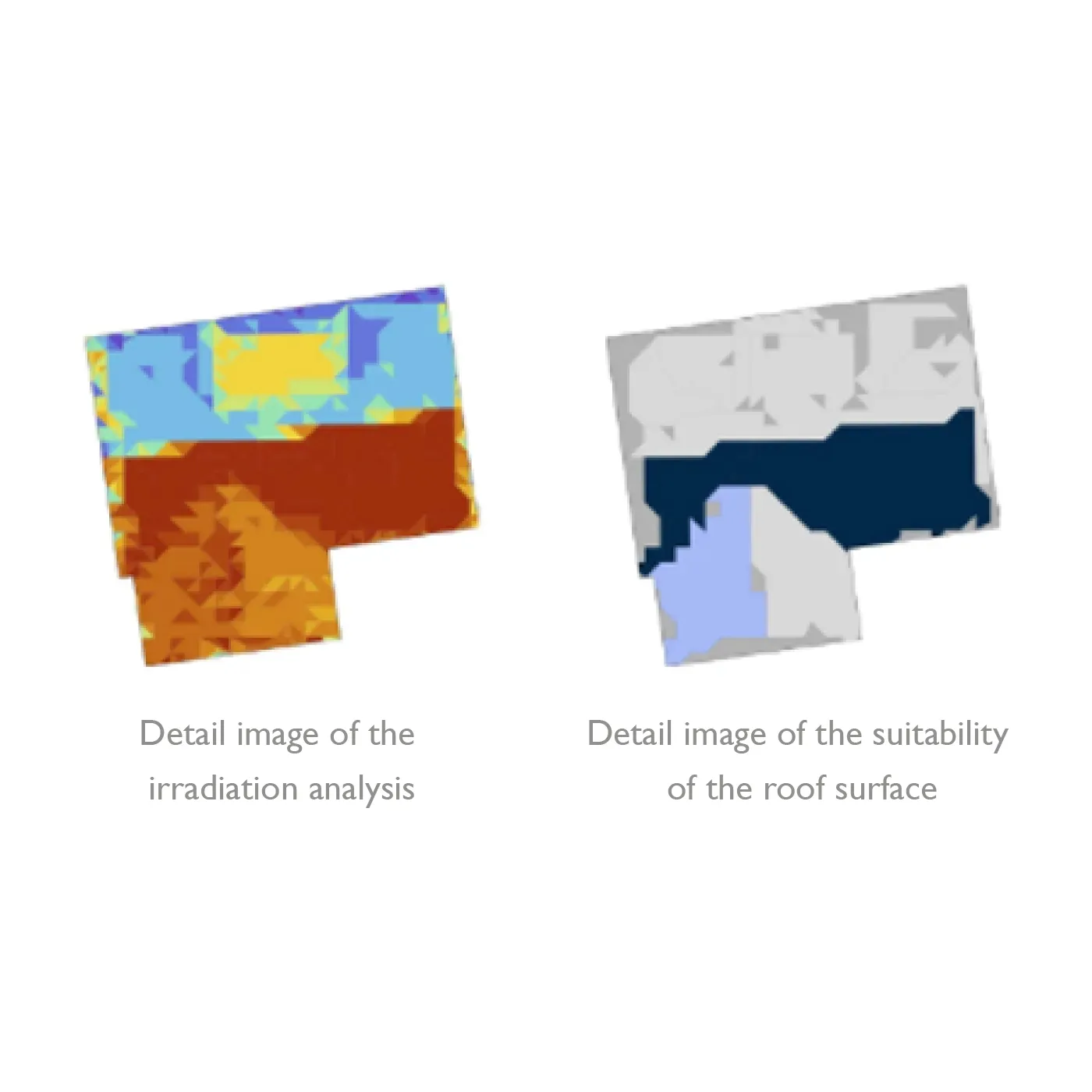 Detail images of irradiation analysis and suitability of the roof surface