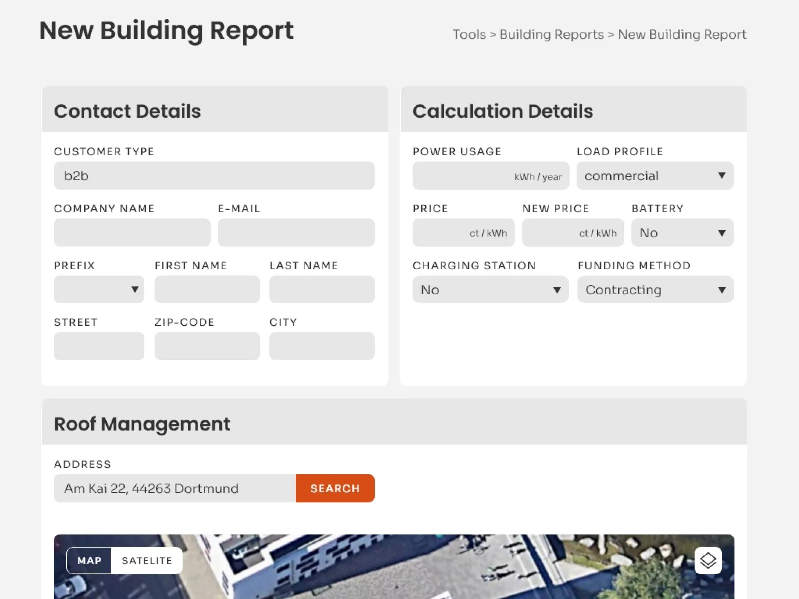 Screenshot aus dem Gebäudereport-Tool